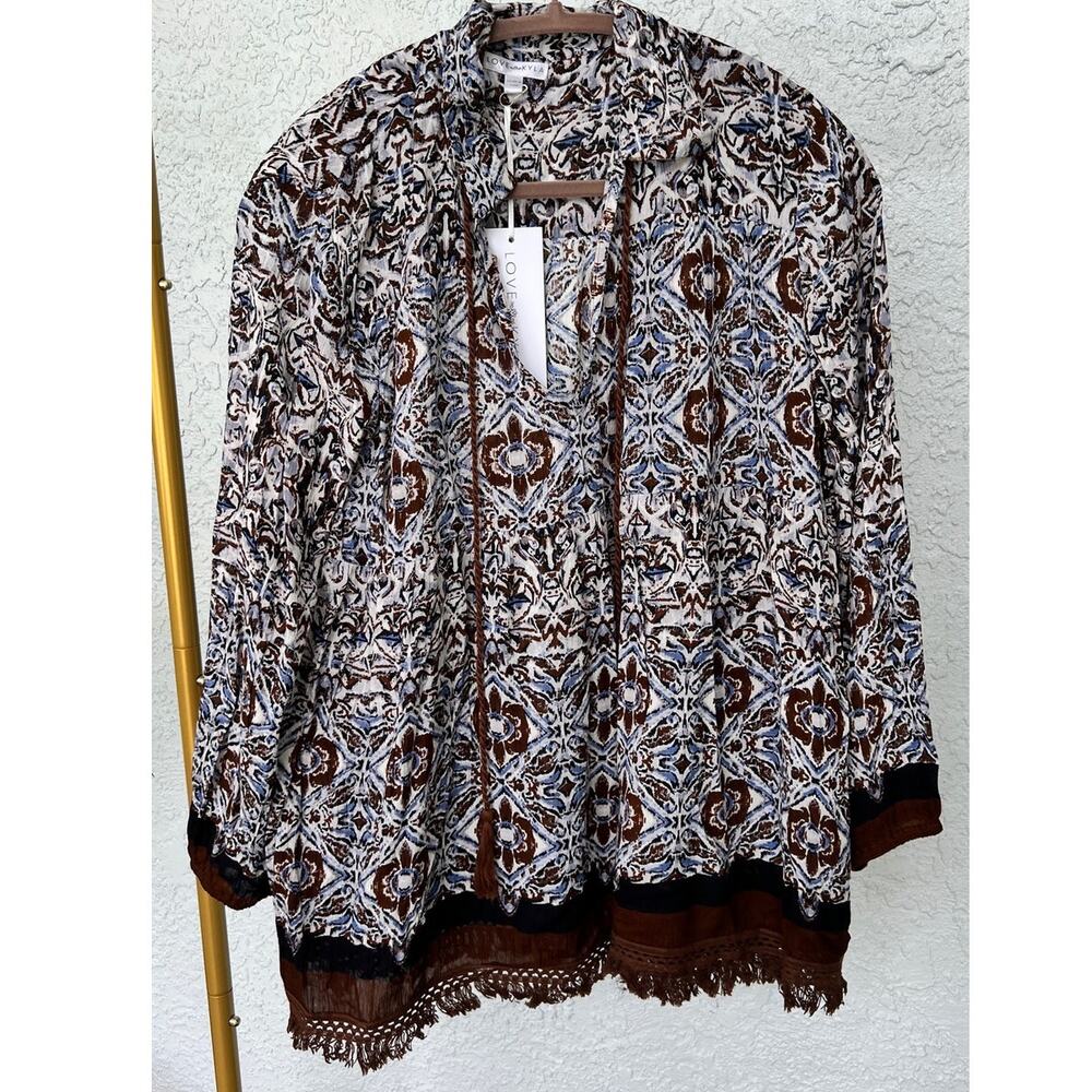 NWT Love Kyla Women's Boho Alaya Blouse Sz Small Fringe Lace